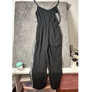 Black Jumpsuit Side details‎ Slits Adjustable Spaghetti Straps Womens Sz Large L